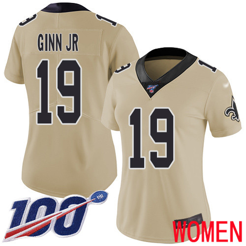 New Orleans Saints Limited Gold Women Ted Ginn Jr Jersey NFL Football 19 100th Season Inverted Legend Jersey